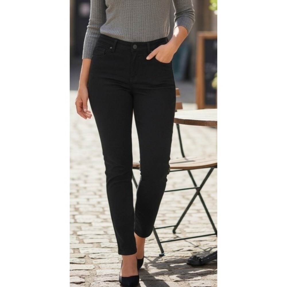 DKNY Jeans Womens Black Ponte Knit Slim Leg Ankle Pants Size L Mid Rise